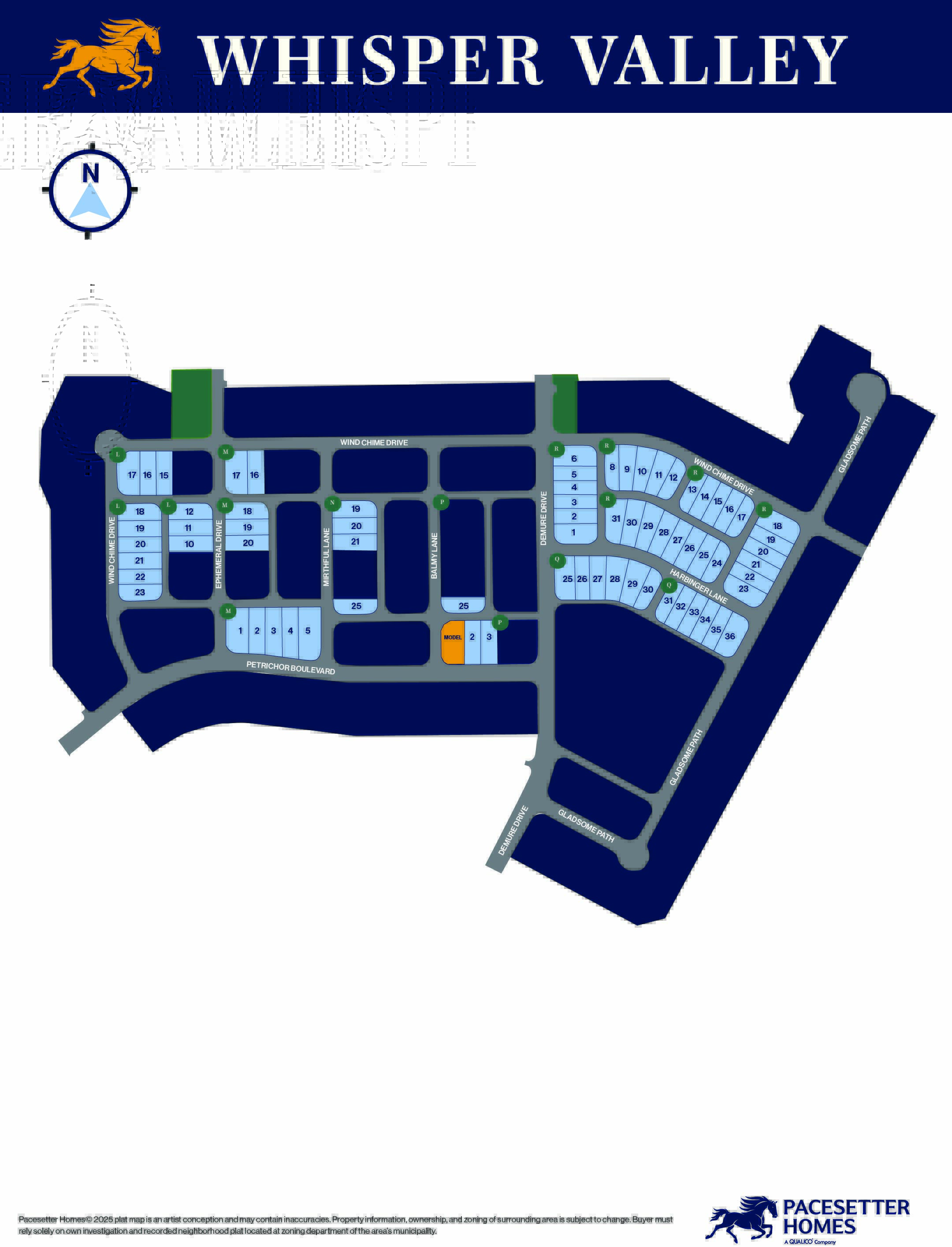 Lot map for the community of Whisper Valley