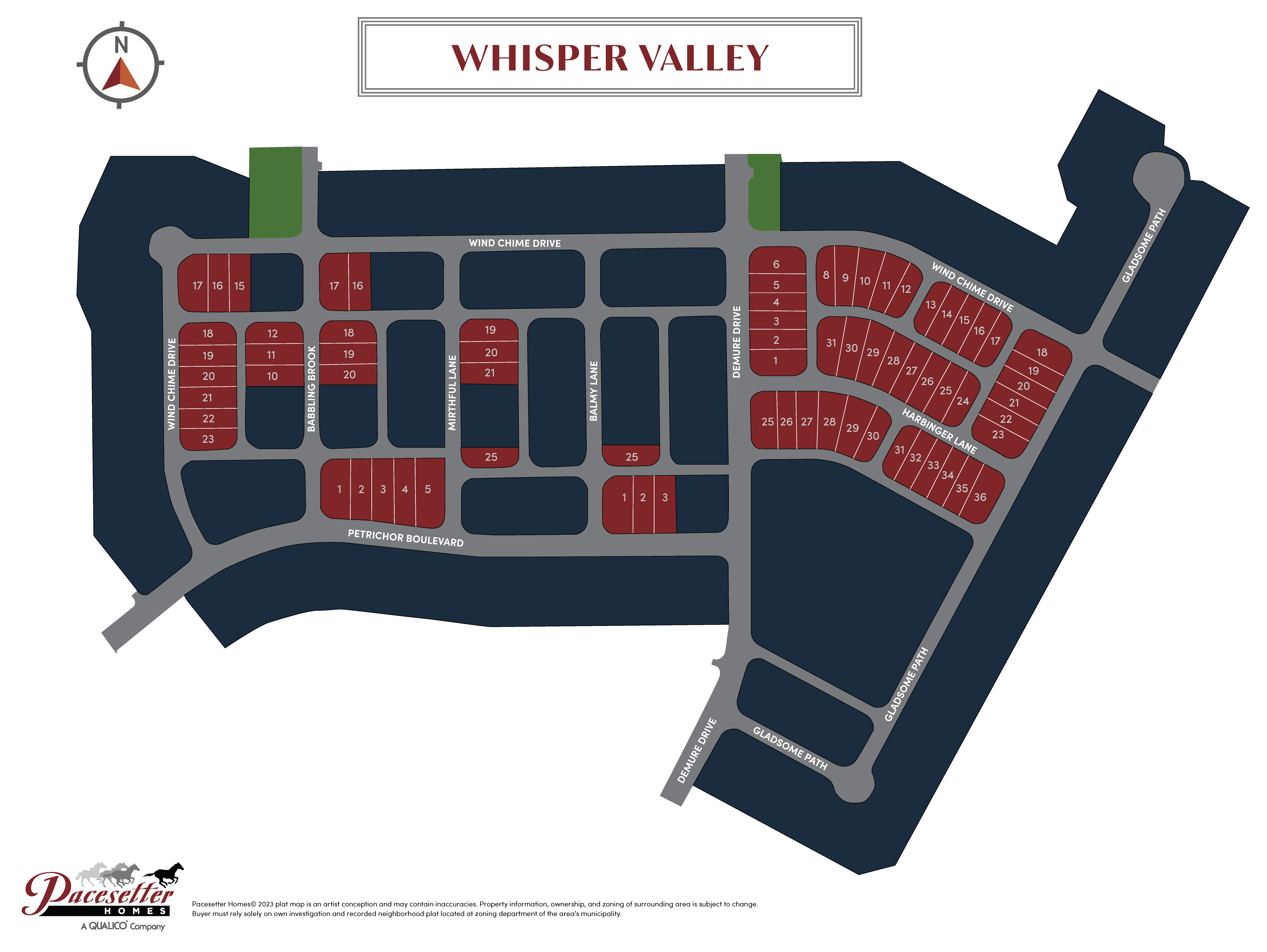 Lot map for the community of Whisper Valley