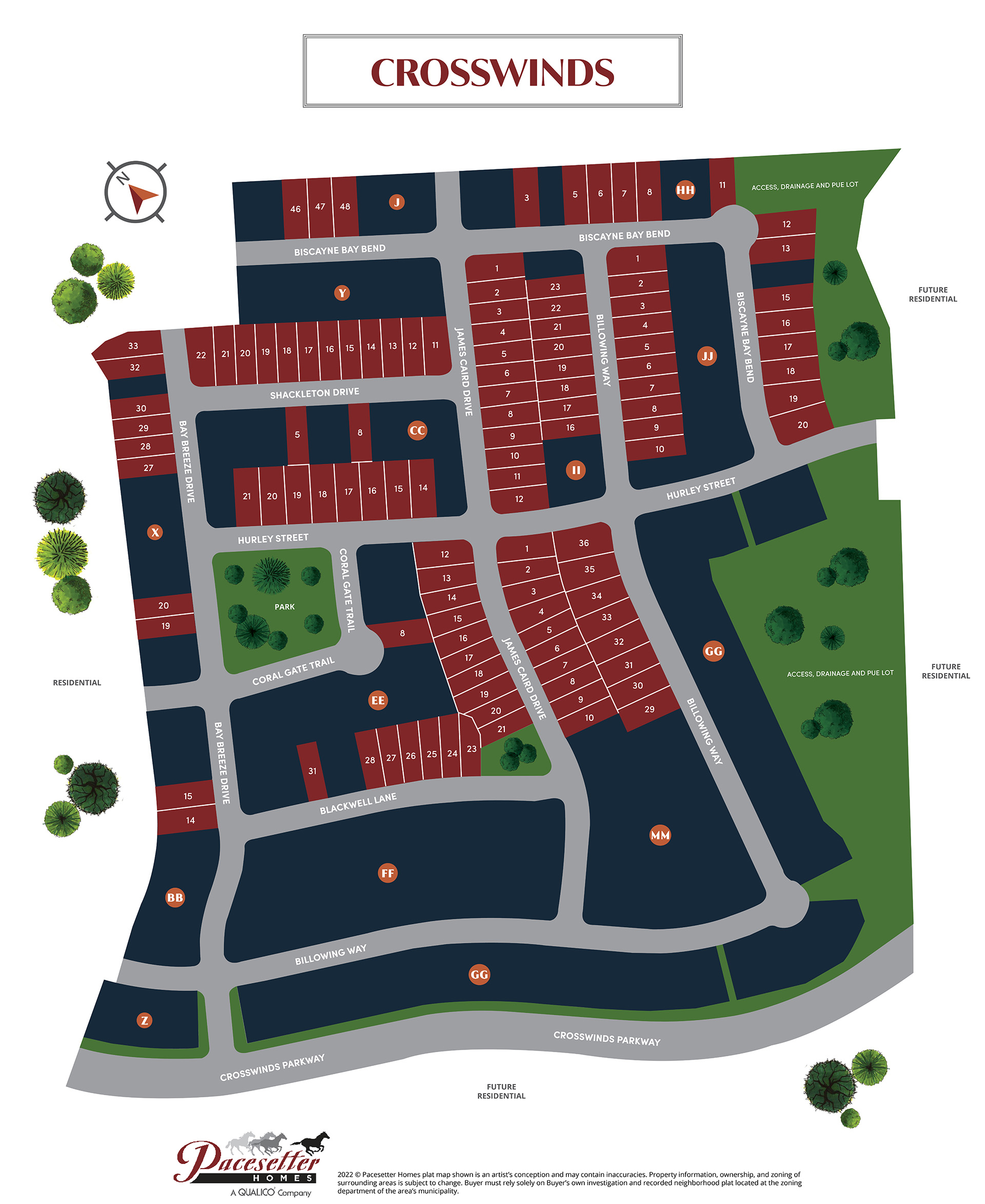 Lot map fr the community of Crosswinds