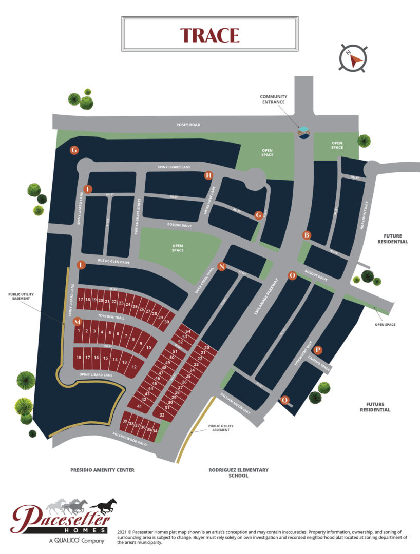 Lot map for the community of Trace.