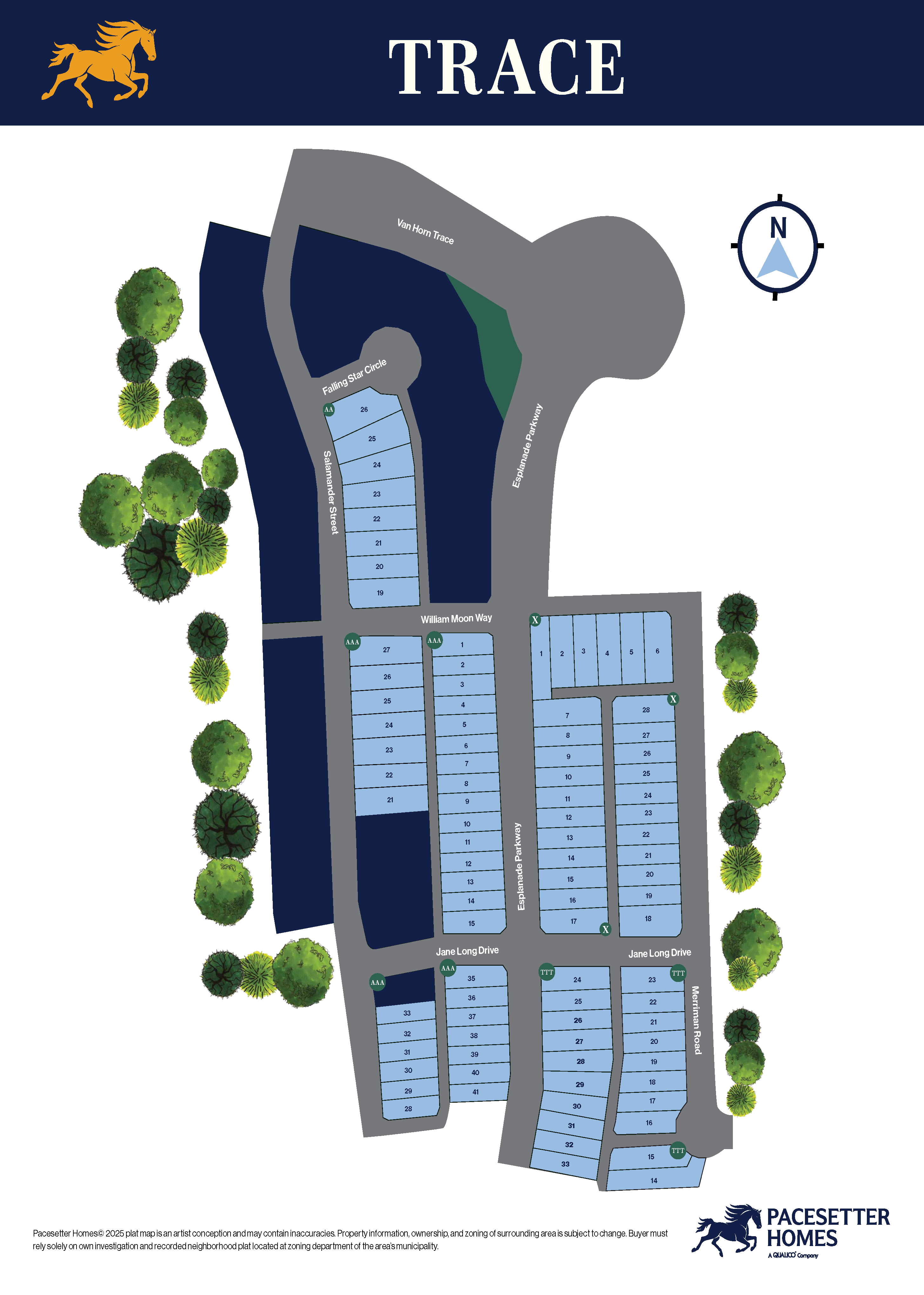 Lot map for the community of Trace.