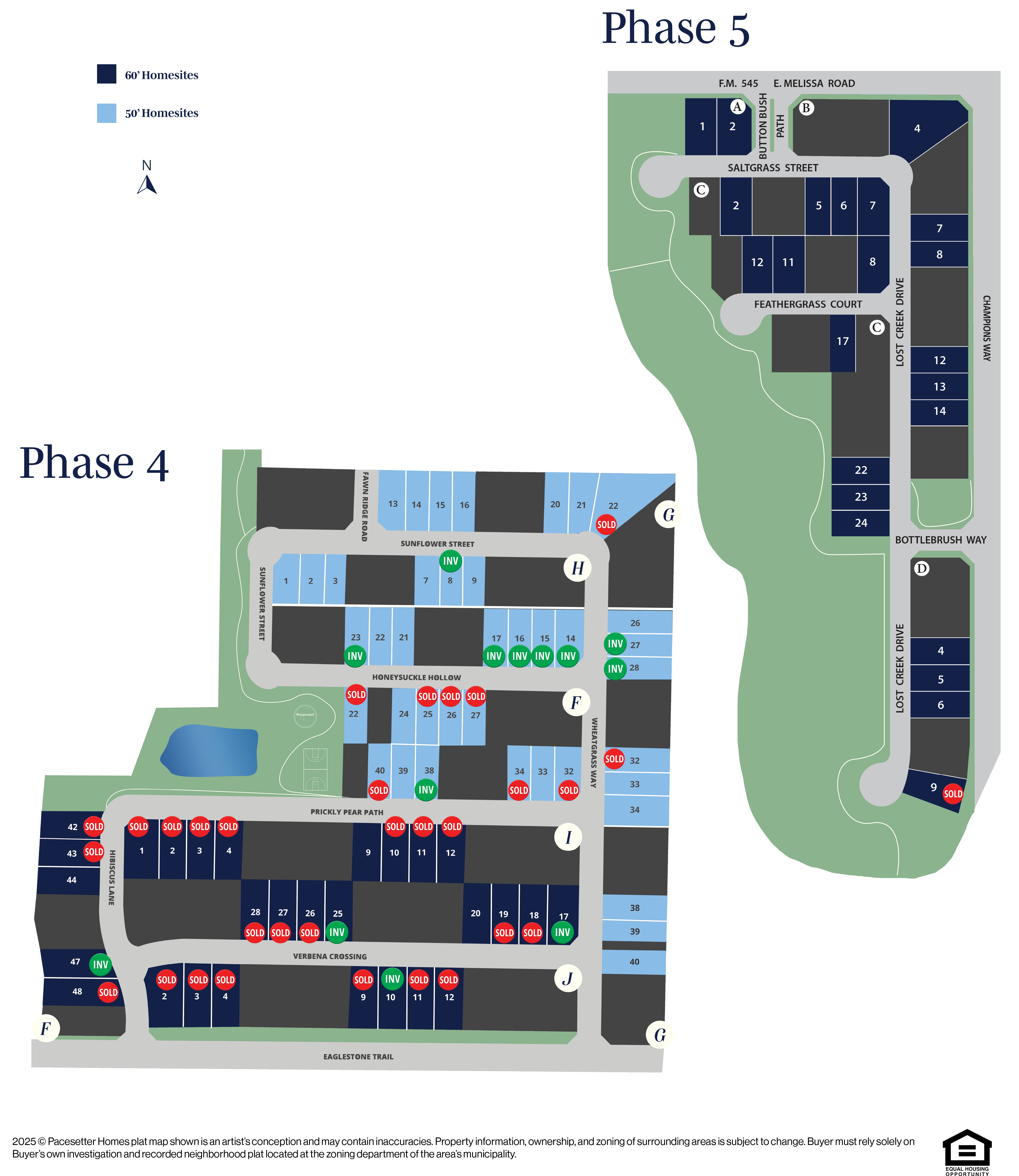 Lot map for the community of Meadow Run, located in Melissa, Texas