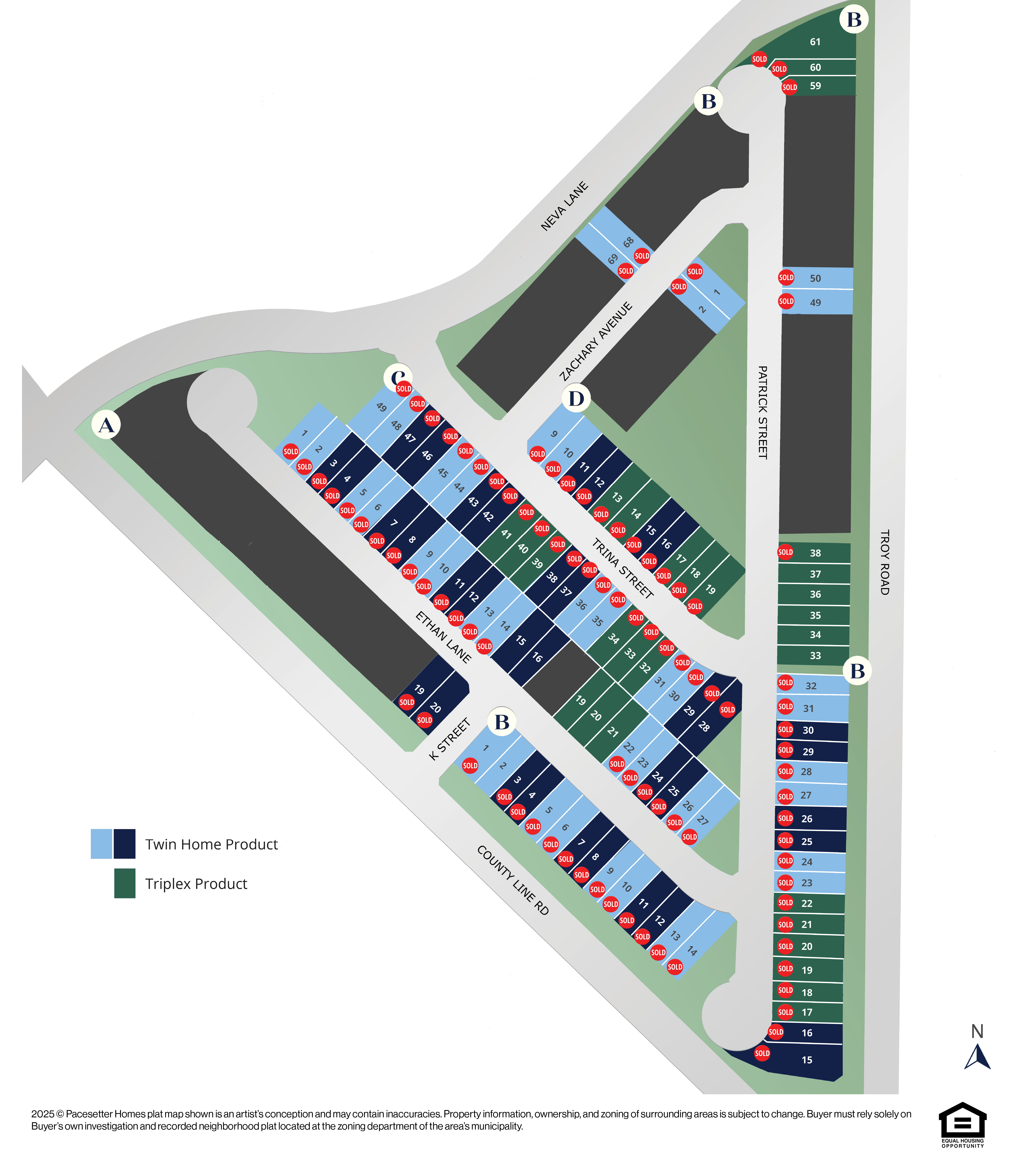 Lot Map for Lake Park Villas in Wylie, Texas.