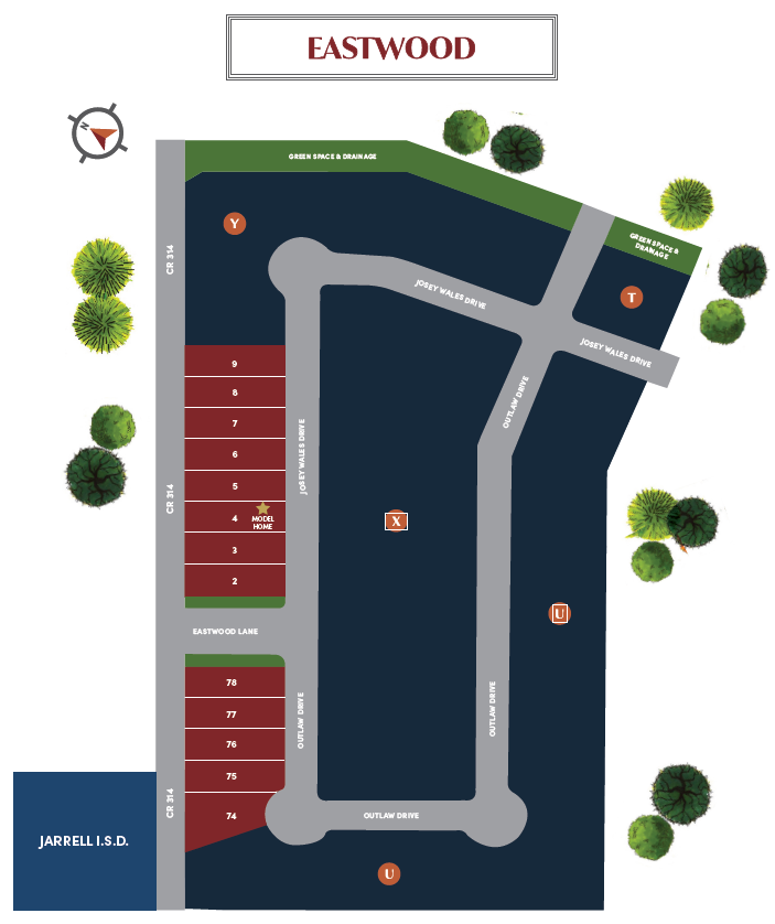 Lot map for the community of Eastwood at Sonterra