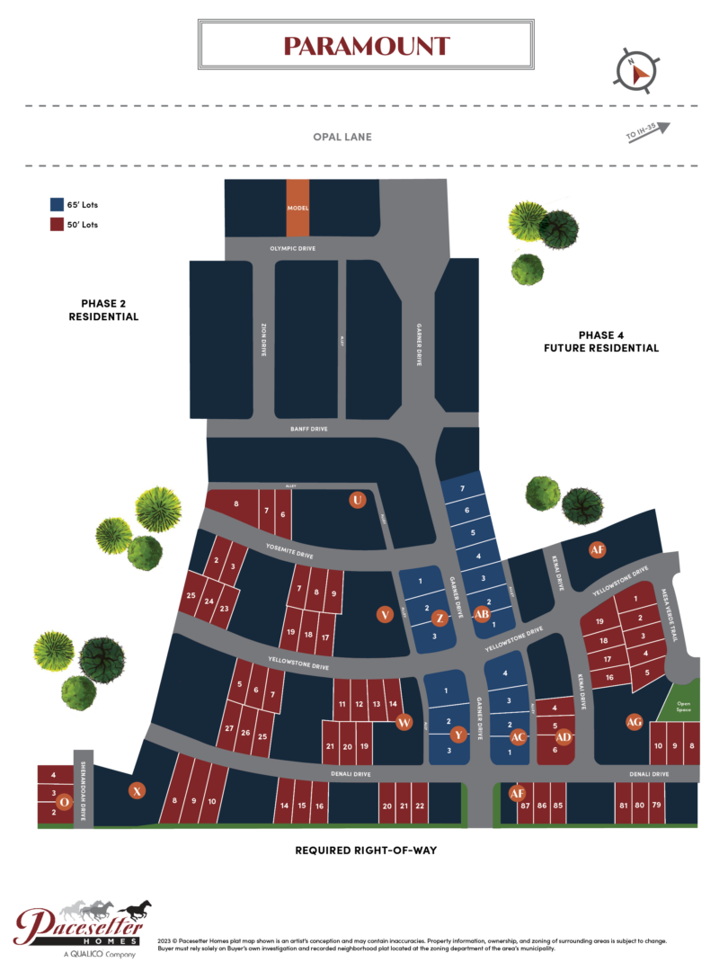 Lot map for the community of Paramount in Kyle, Texas