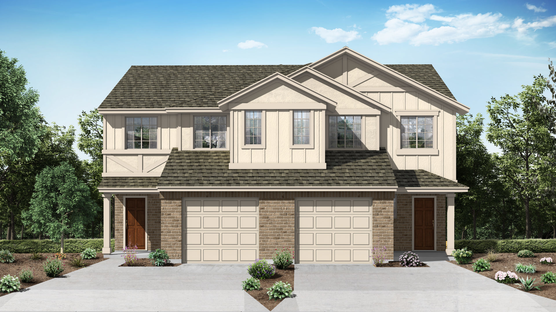 The Shasta Elevation A With Masonry Saddle Creek Twinhomes New Homes in Georgetown