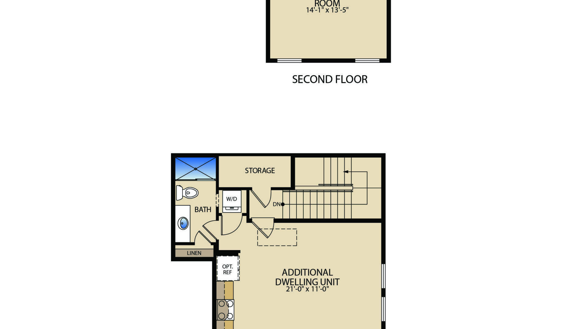 The Piazza II Second Floor Plan With Optional ADU